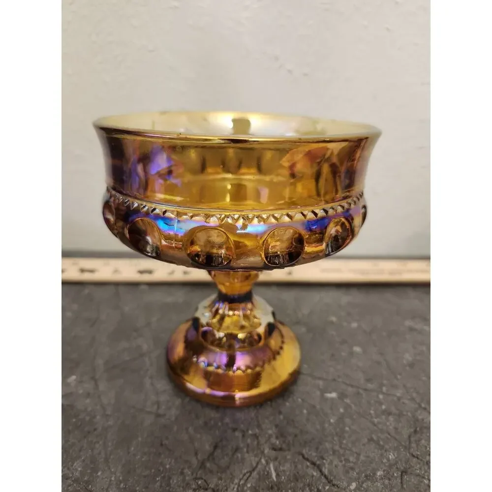 Carnival Glass Kings Crown Blue Iridescent Pedestal‎ Compote Vintage